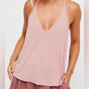 Intimately Free People Slink Slink Ribbed Racerback Tank Top Blush Pink Small